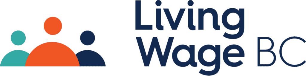 Clear background Living Wage BC logo, with stylized figures in teal, orange, and navy beside the text “Living Wage BC