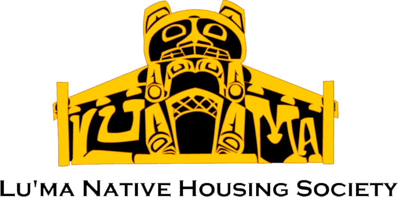 Lu’ma Native Housing Society logo with a stylized Indigenous design in yellow and black, on a clear background